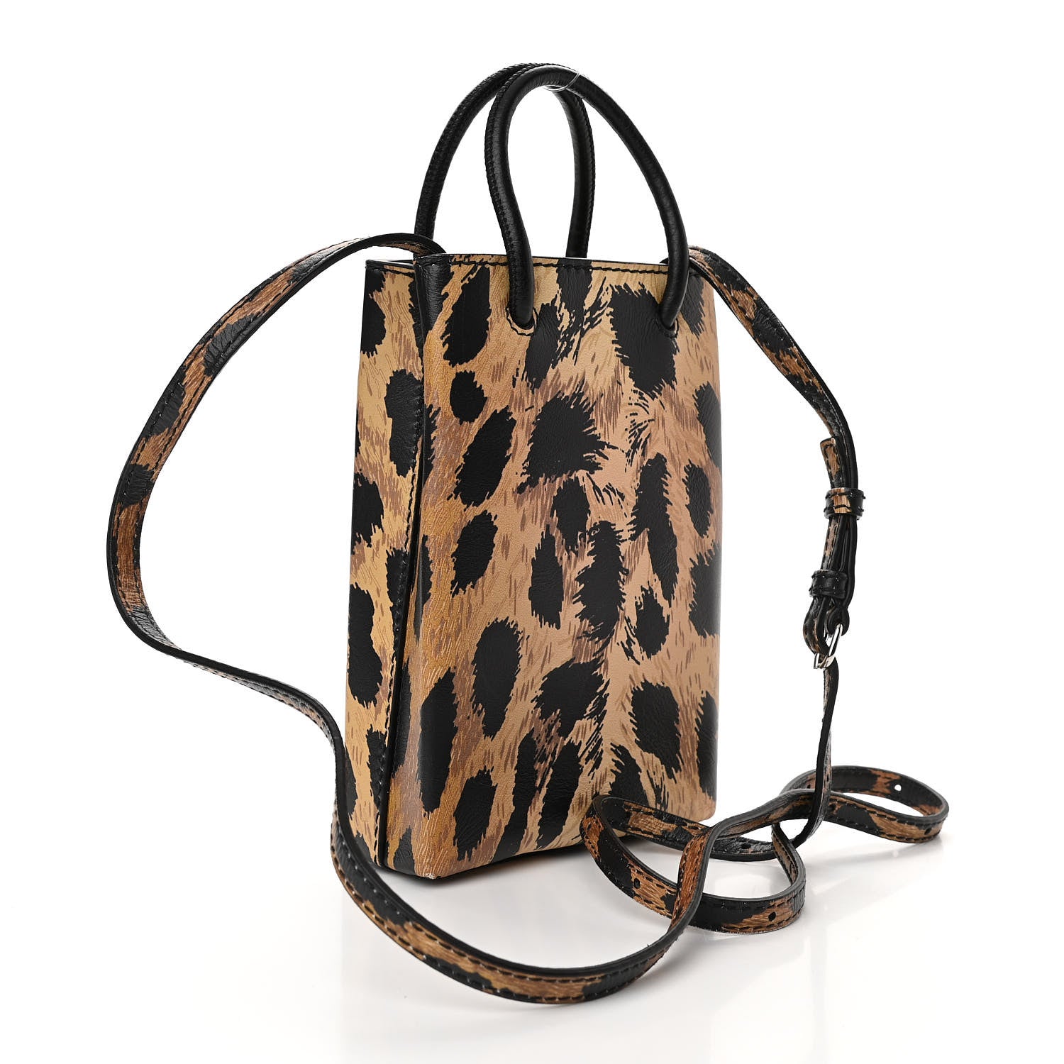 Balenciaga Smooth Calfskin Leopard Print Logo Shopping Phone Holder Bag Beige Black 3 of 10