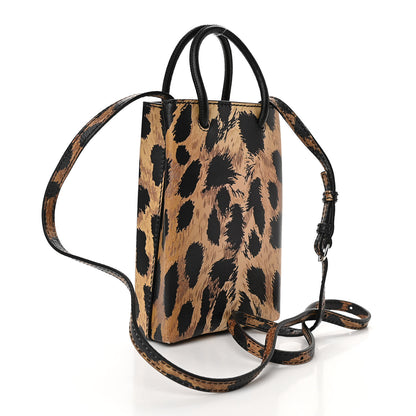 Balenciaga Smooth Calfskin Leopard Print Logo Shopping Phone Holder Bag Beige Black 3 of 10