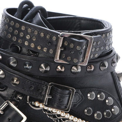 Saint Laurent Smooth Calfskin Studded Strap Ranger Boots 37.5 Black 11 of 16