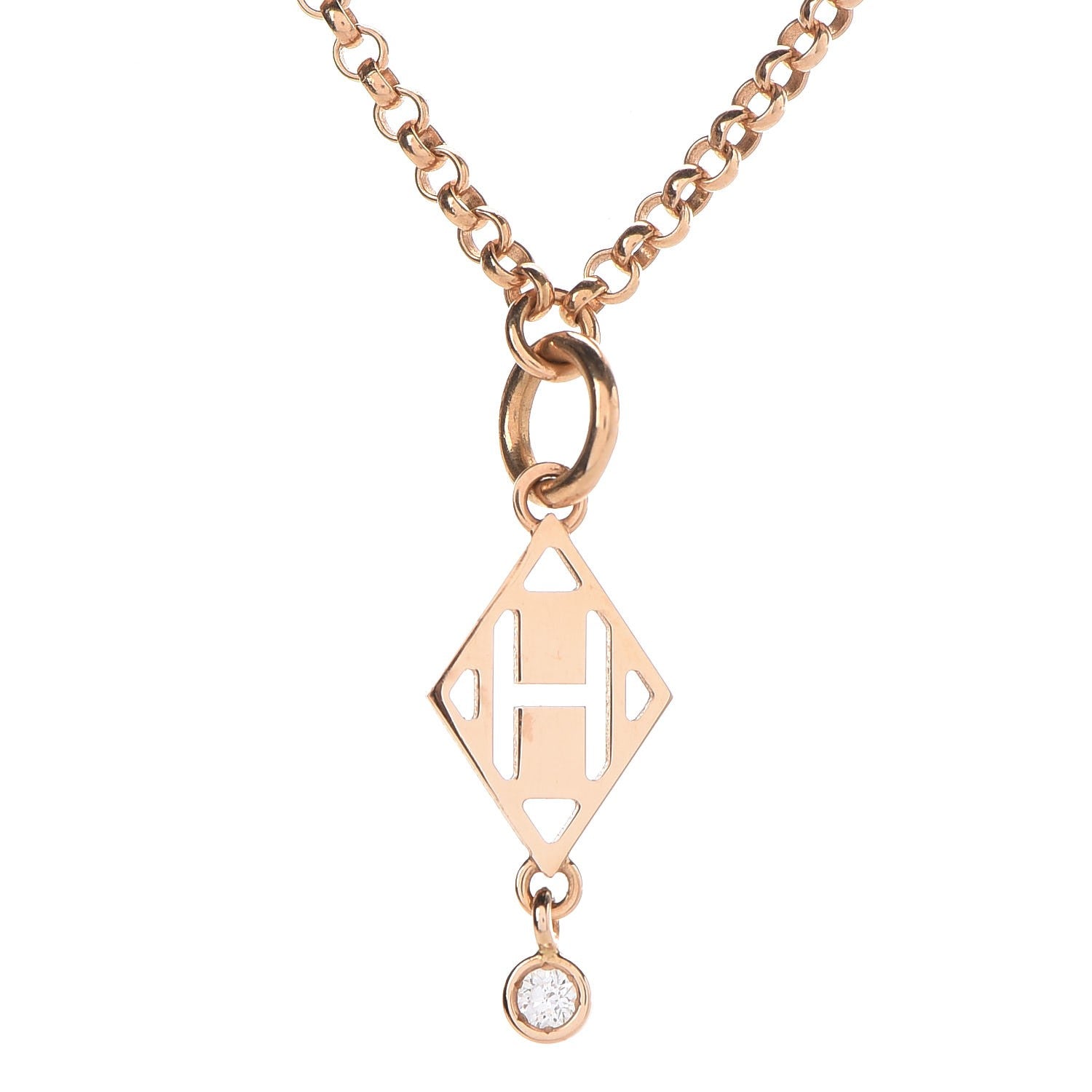 Hermes 18K Rose Gold Diamond Gambade Pendant Necklace 4 of 6