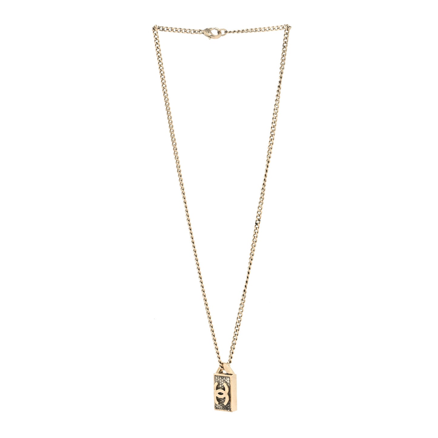 Crystal Dog Tag Charm Necklace Gold