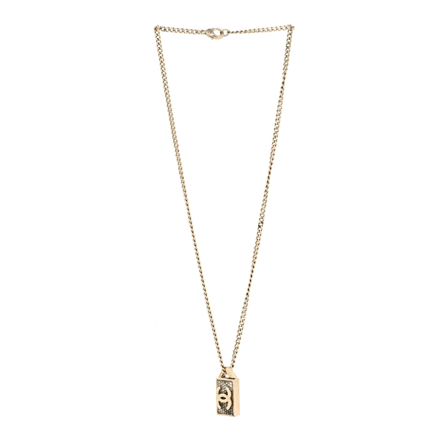 Chanel Crystal Dog Tag Charm Necklace Gold 3 of 5