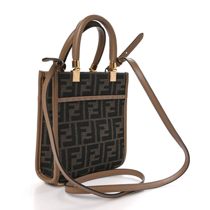 Fendi Fabric Jacquard Vitello Grace FF 1974 Logo Mini Sunshine Shopper Tobacco Moro Sand 2 of 10