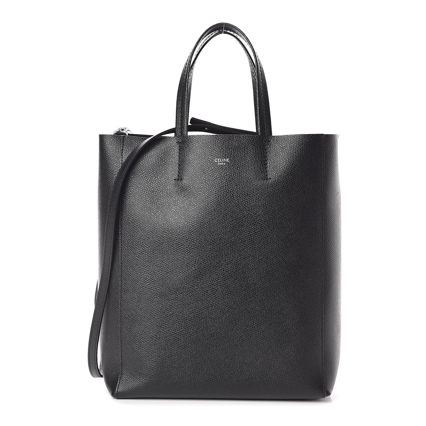 Grained Calfskin Small Vertical Cabas Black