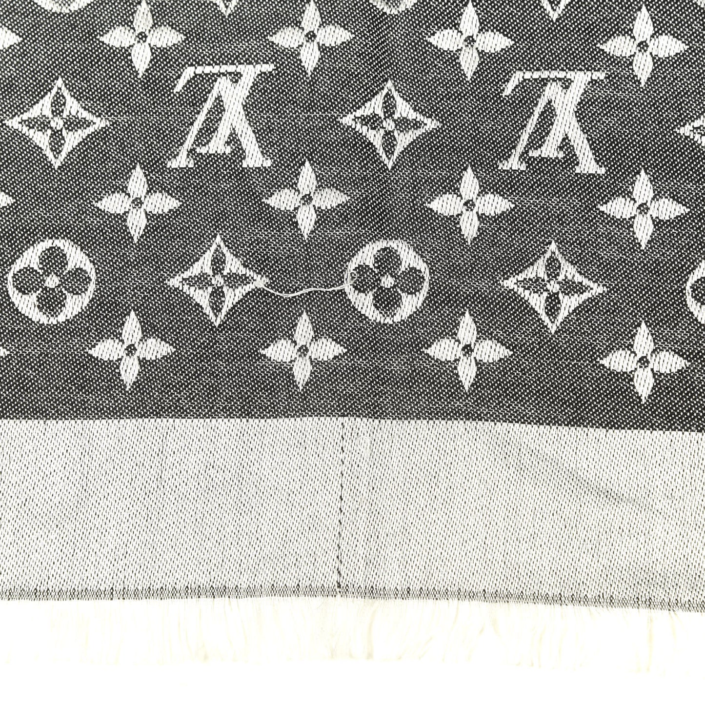 Silk Wool Monogram Denim Shawl Black