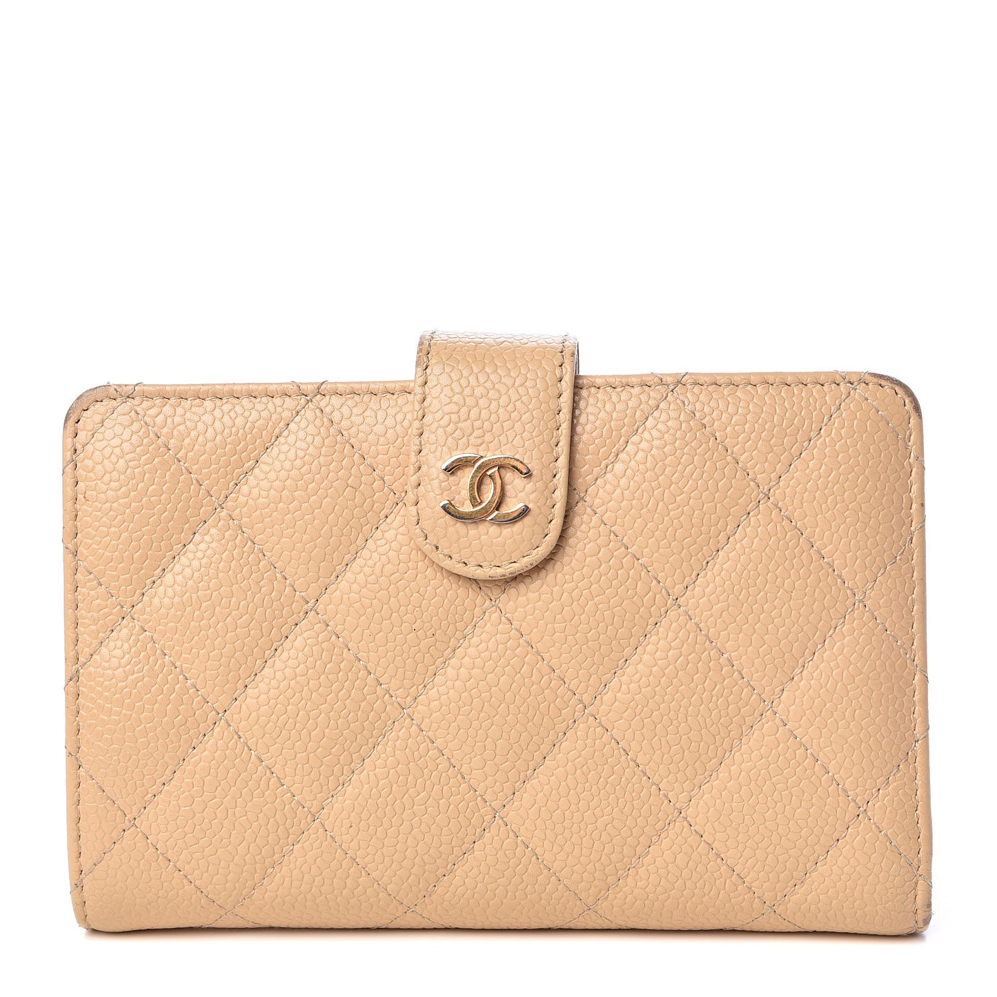 Caviar Quilted Zipped Pocket Wallet Beige