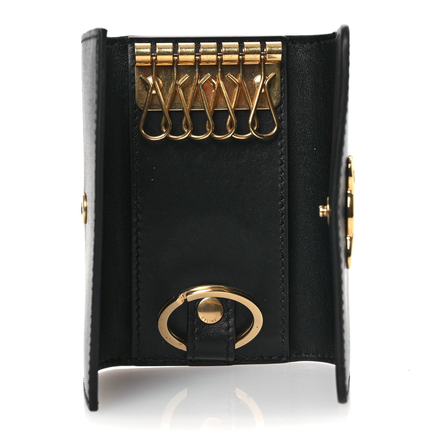 Shiny Calfskin Triomphe Key Case Black