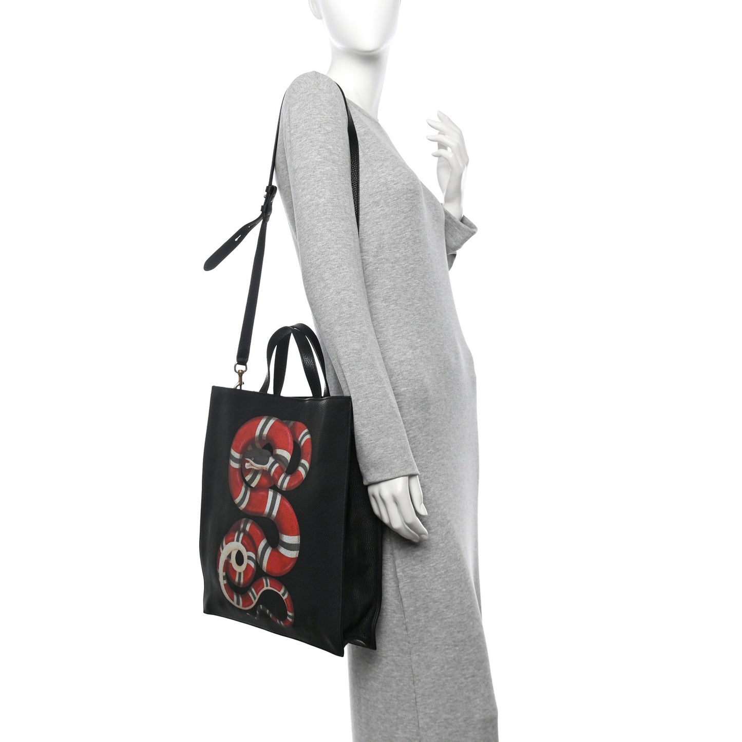 Calfskin Kingsnake Print Vertical Tote Black
