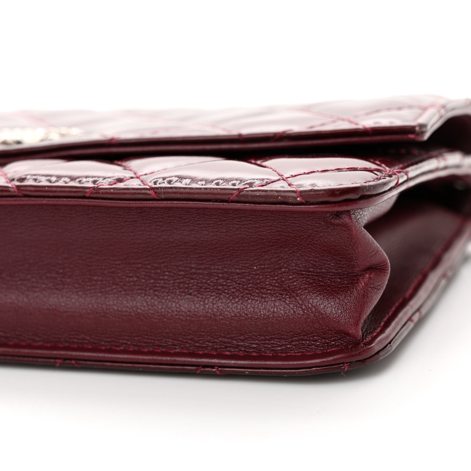 Chanel Patent Quilted Brilliant Wallet On Chain WOC Dark Burgundy 11 of 14