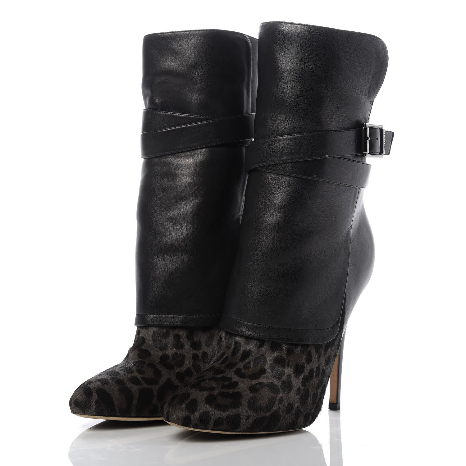 Jimmy Choo Pony Hair Leopard Nappa Blaine Boot 39.5 Smoke Black 3 of 9