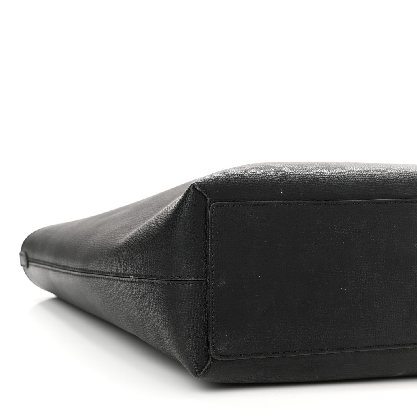 Grainy Calfskin Haymarket Check Medium Reversible Tote Black