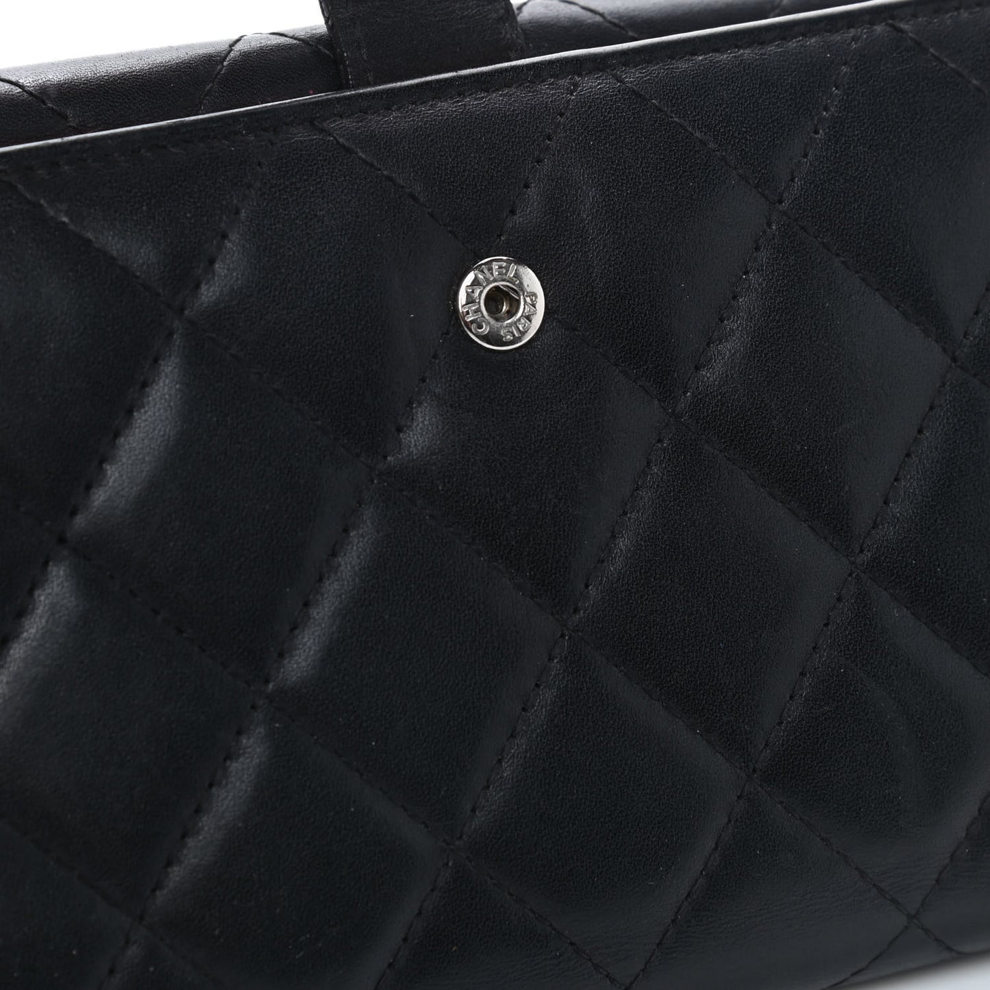 Calfskin Quilted Cambon Long Double Wallet Black