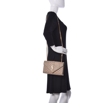 Saint Laurent Grain De Poudre Tri-Quilt Monogram Small College Bag Dark Beige 2 of 8