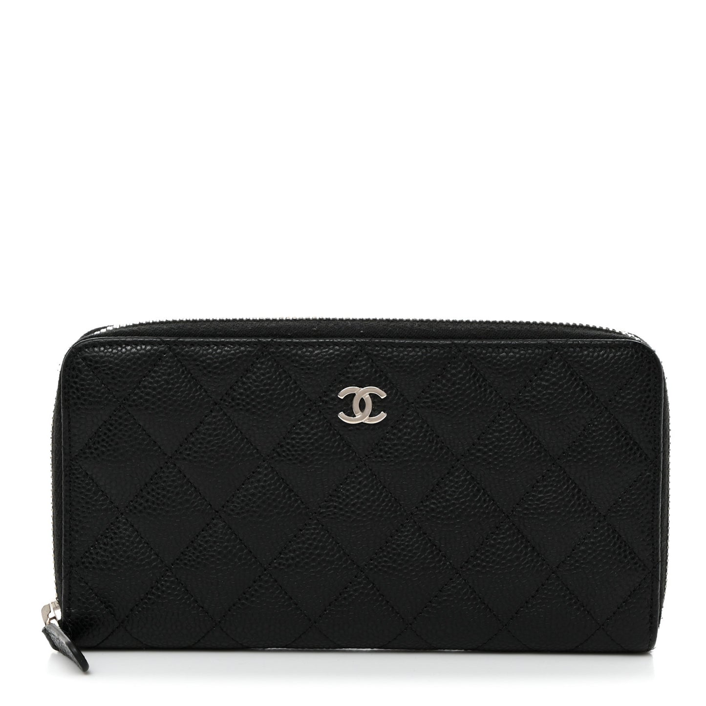 Caviar Quilted Large Gusset Zip Around Wallet Black