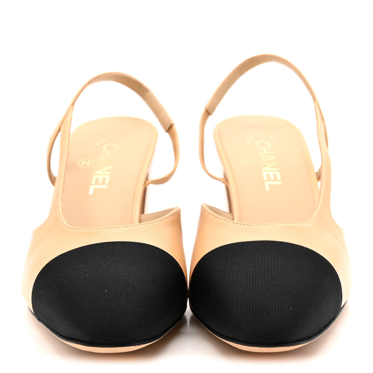 Goatskin Grosgrain Cap Toe CC Slingback Pumps 41 Beige Black