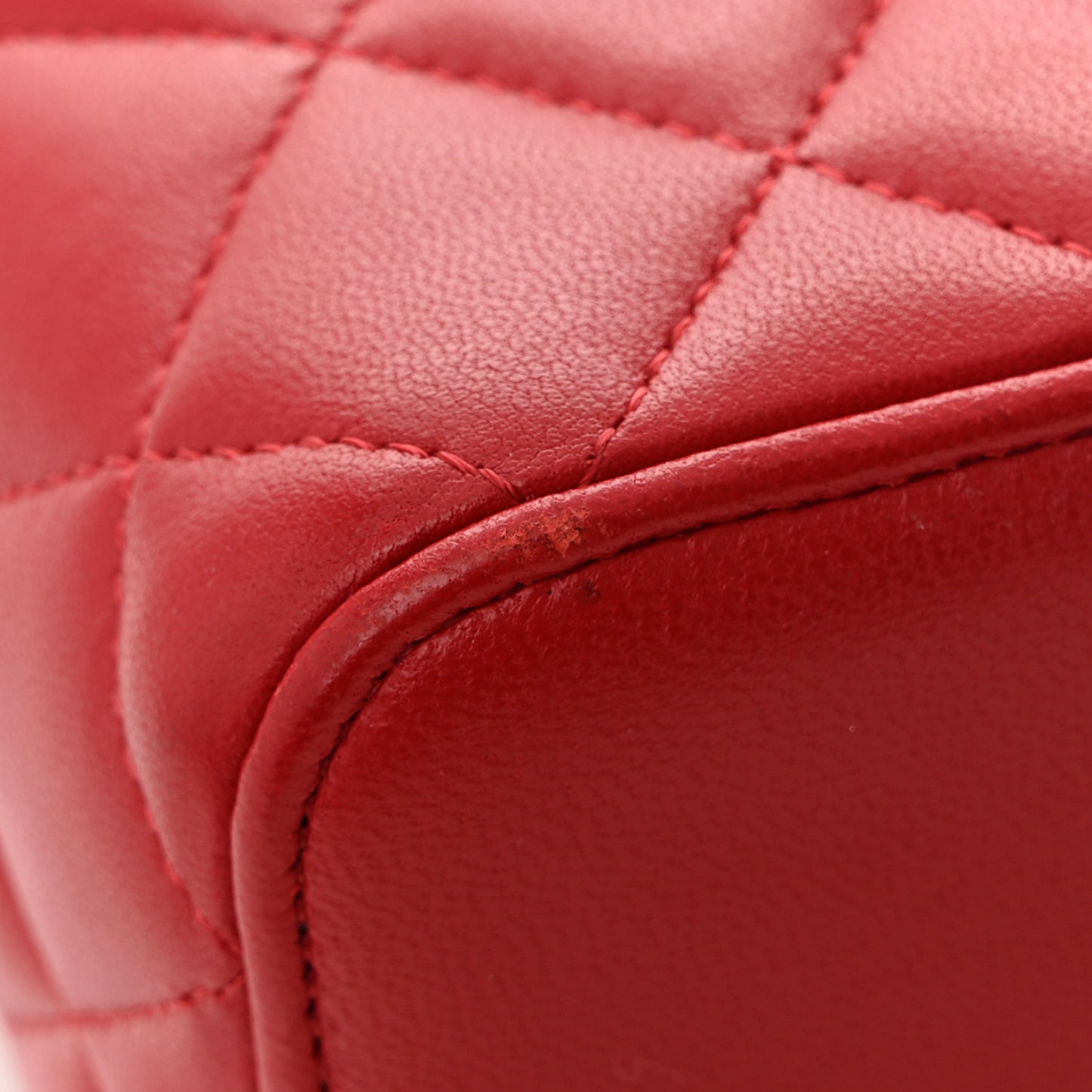 Lambskin Quilted Top Handle Mini Vanity Case With Chain Red