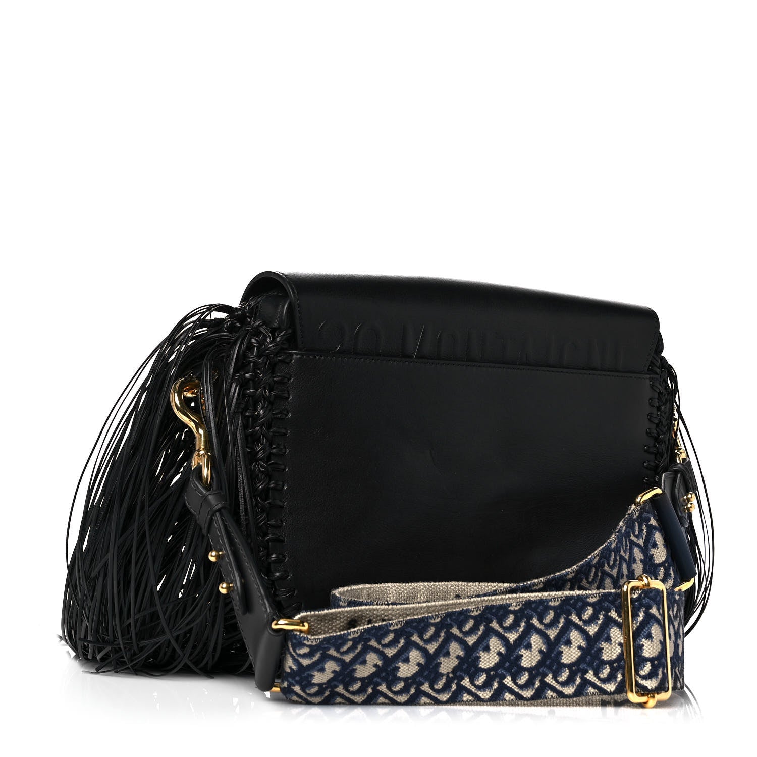 Christian Dior Grained Calfskin Large Fringe Bobby Flap Black 2 of 7