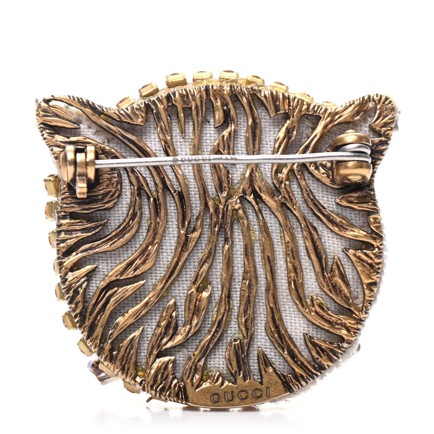 Metal Crystal Cat Brooch Orange
