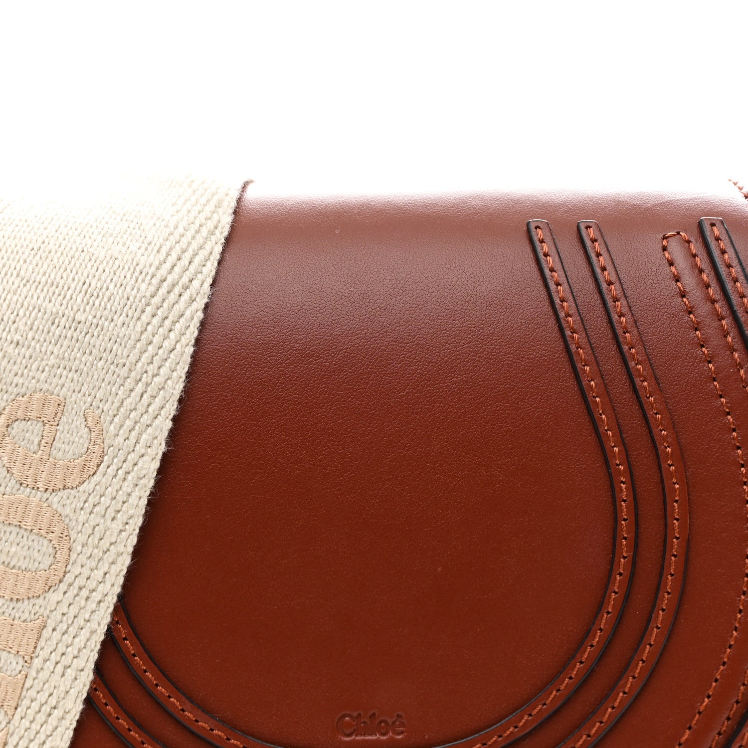 Chloe Linen Calfskin Small Marcie Saddle Bag Sepia Brown 8 of 10