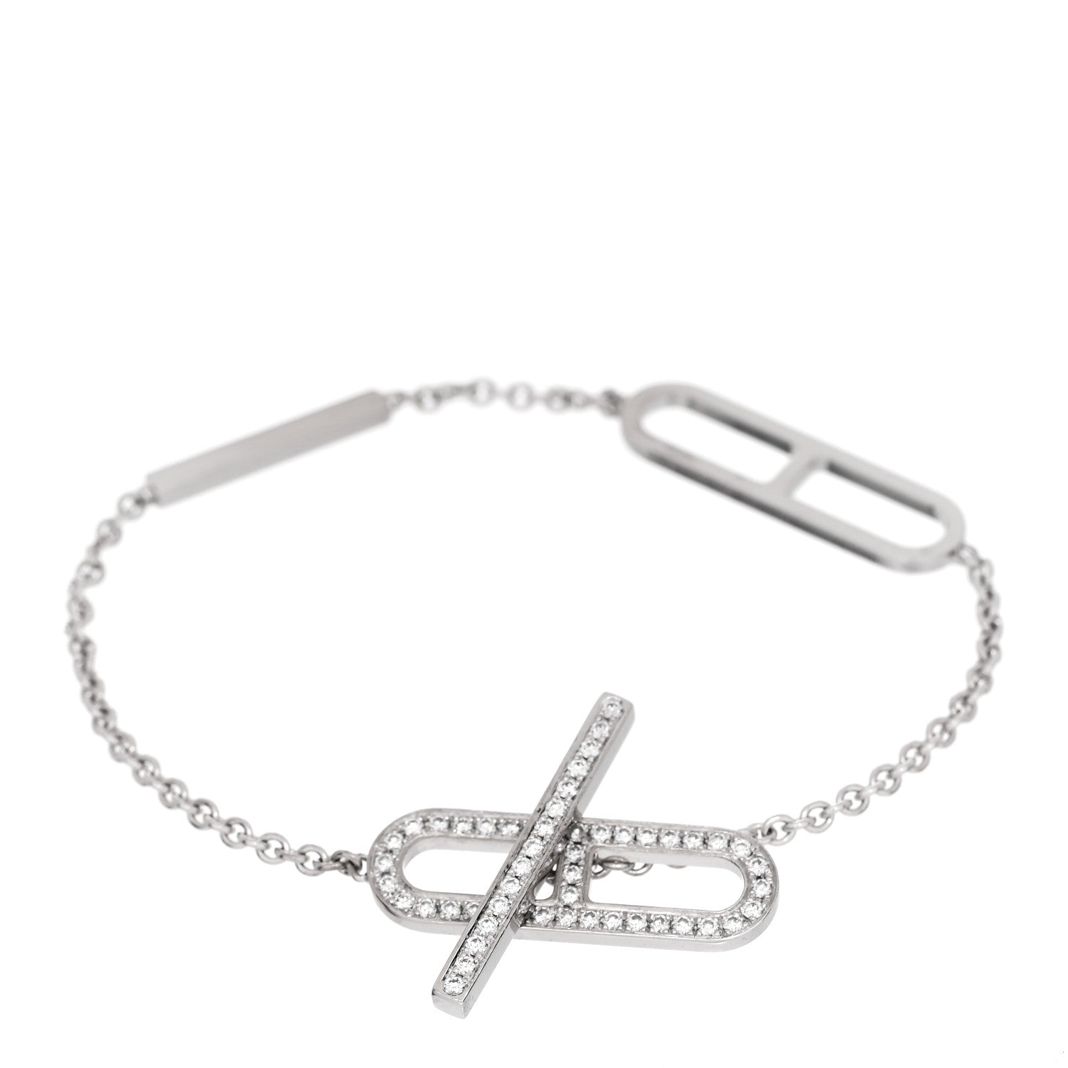 Hermes 18K White Gold Diamond PM Ever Chaine D'Ancre Bracelet SH 1 of 4