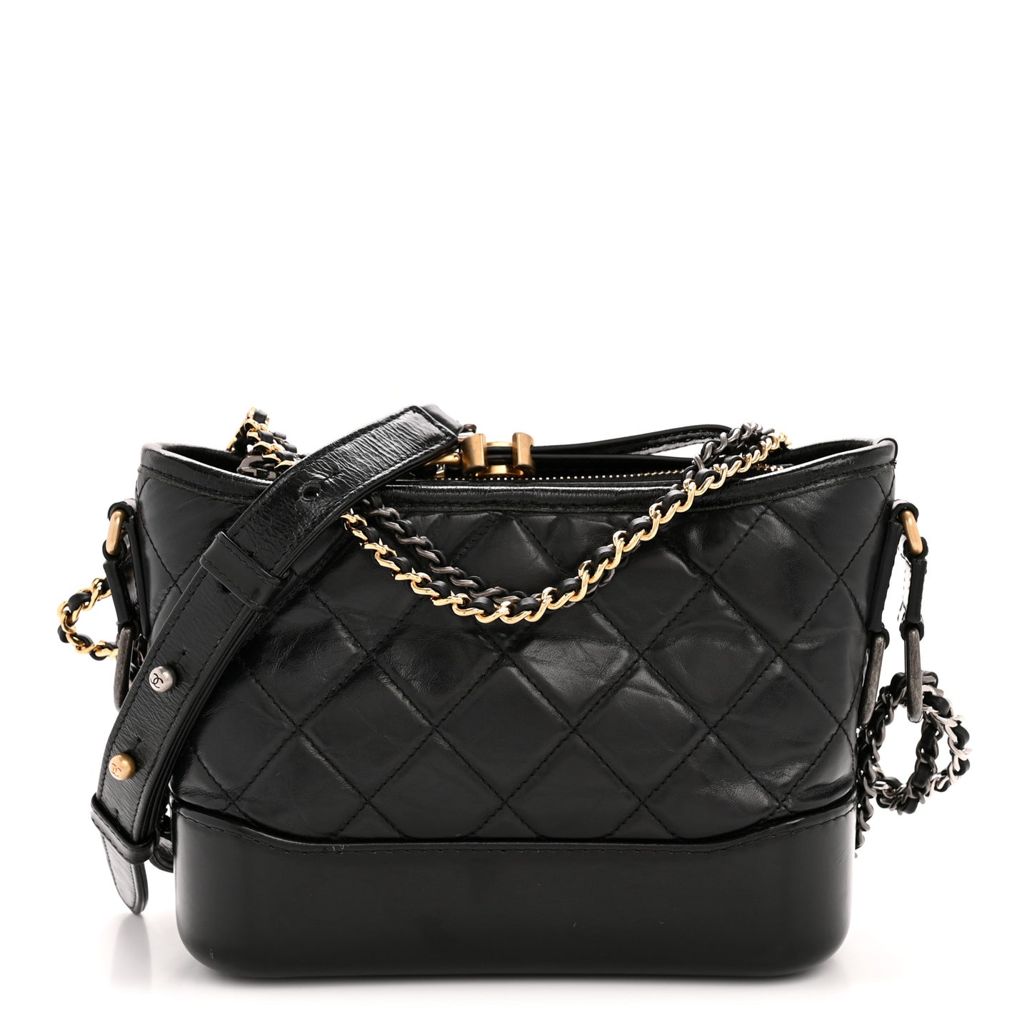 Aged Calfskin Quilted Small Gabrielle Hobo Black