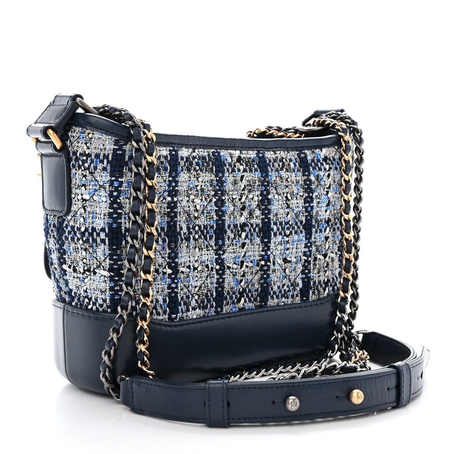 Chanel Tweed Calfskin Small Gabrielle Hobo Blue 3 of 10