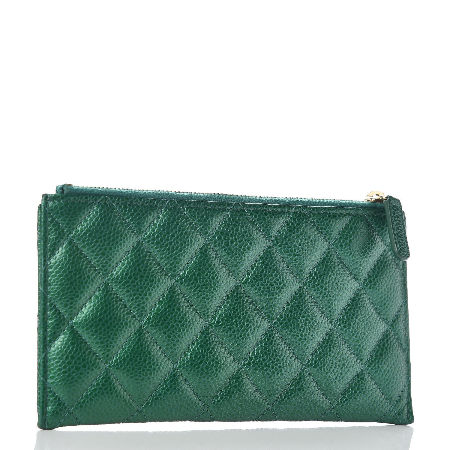 Chanel Metallic Caviar Quilted Classic Zip Pouch Green 3 of 8