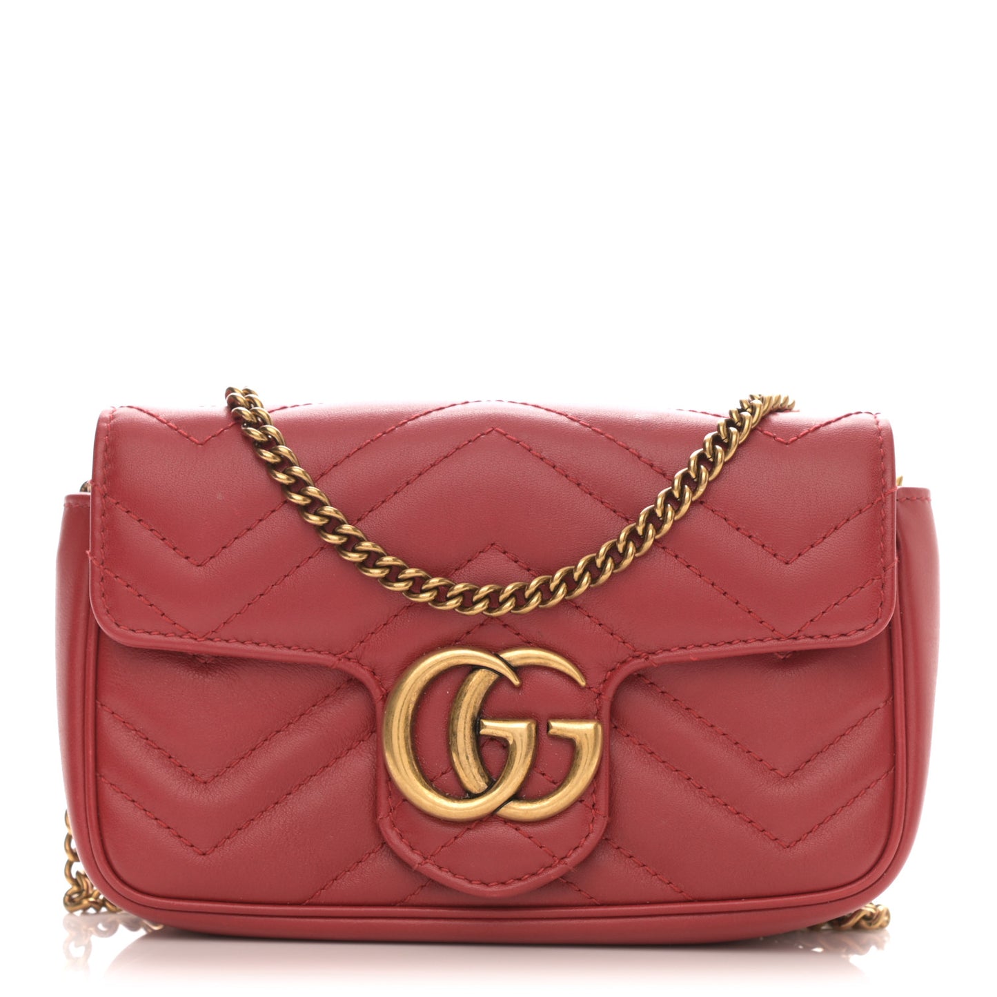 Calfskin Matelasse Super Mini GG Marmont Shoulder Bag Hibiscus Red
