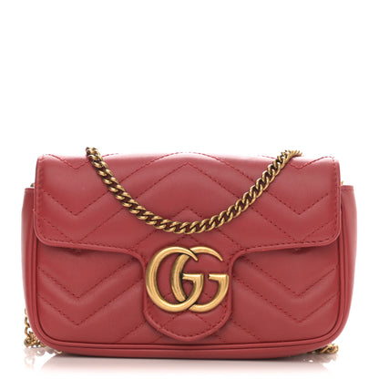 Gucci Calfskin Matelasse Super Mini GG Marmont Shoulder Bag Hibiscus Red 1 of 10