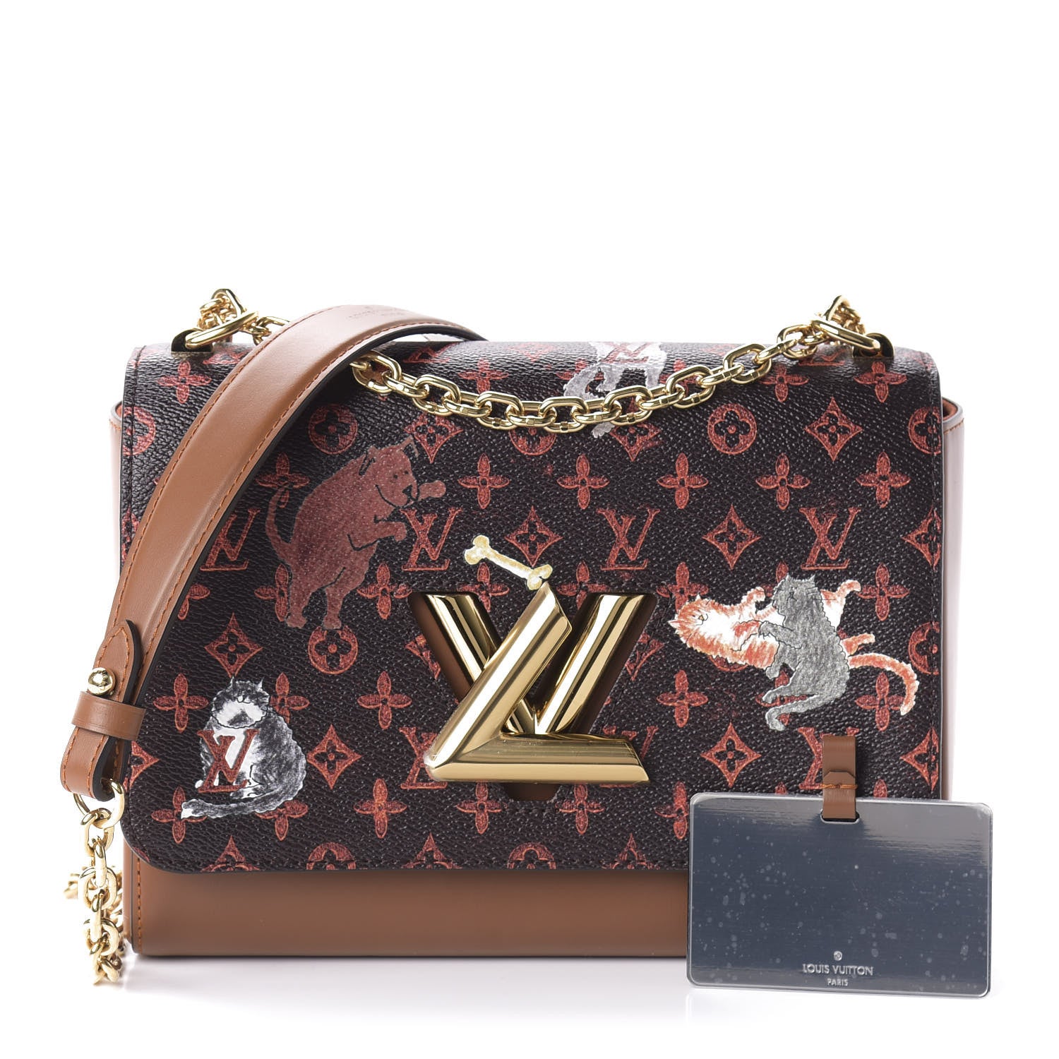 Louis Vuitton Calfskin Catogram Twist Shoulder Bag MM Marron 2 of 9