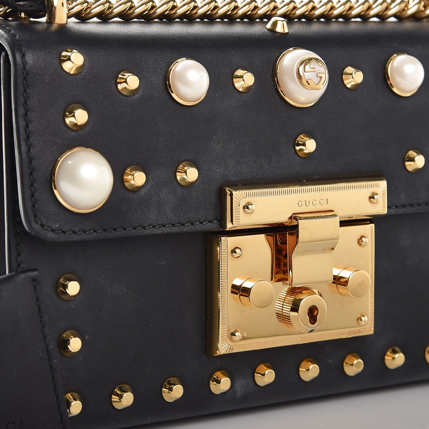 Gucci Calfskin Studded Small Padlock Shoulder Bag Black 8 of 12