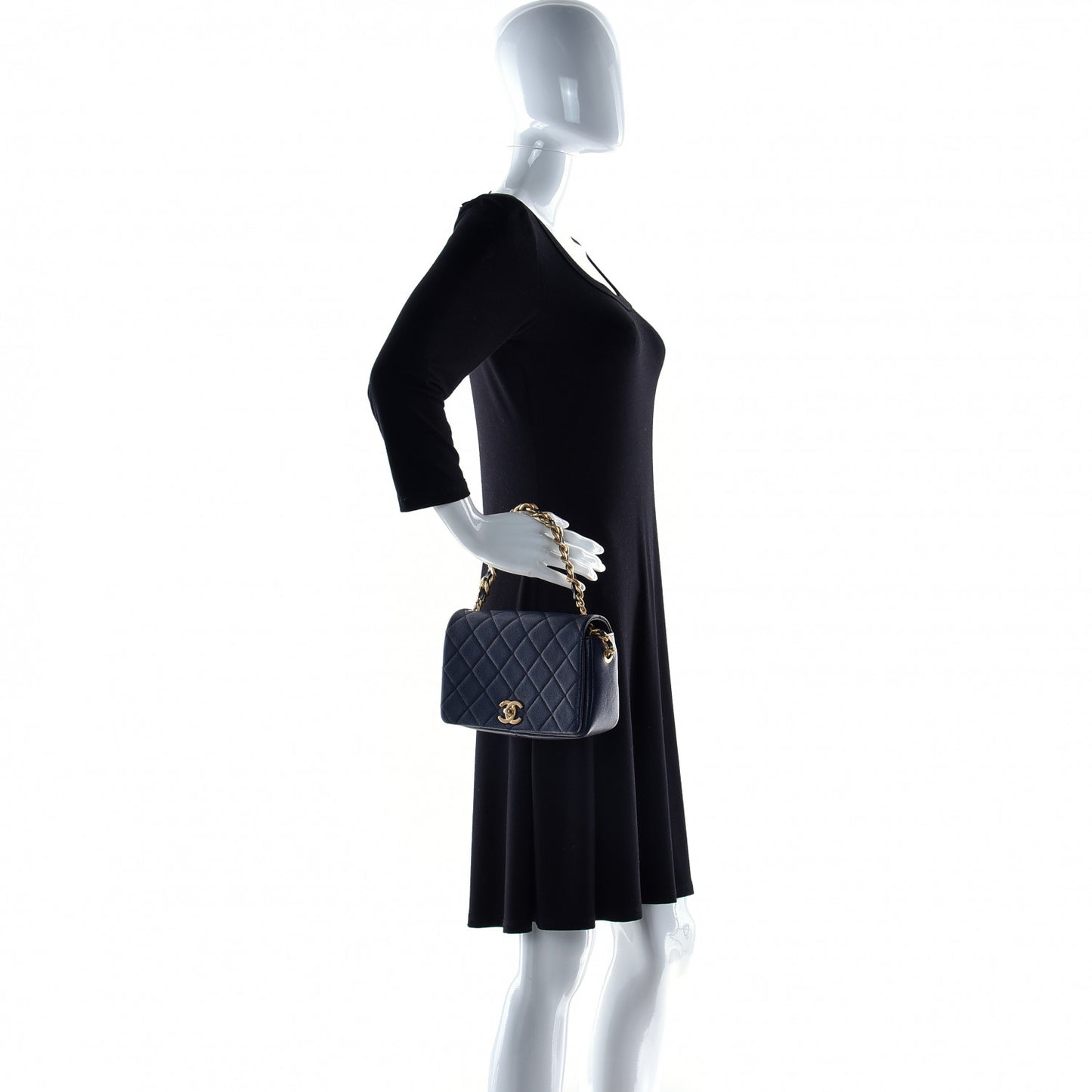 Caviar Quilted Small Fashion Therapy Flap Bag Navy Blue