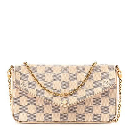 Louis Vuitton Damier Azur Pochette Felicie Chain Wallet Rose Ballerine 1 of 16
