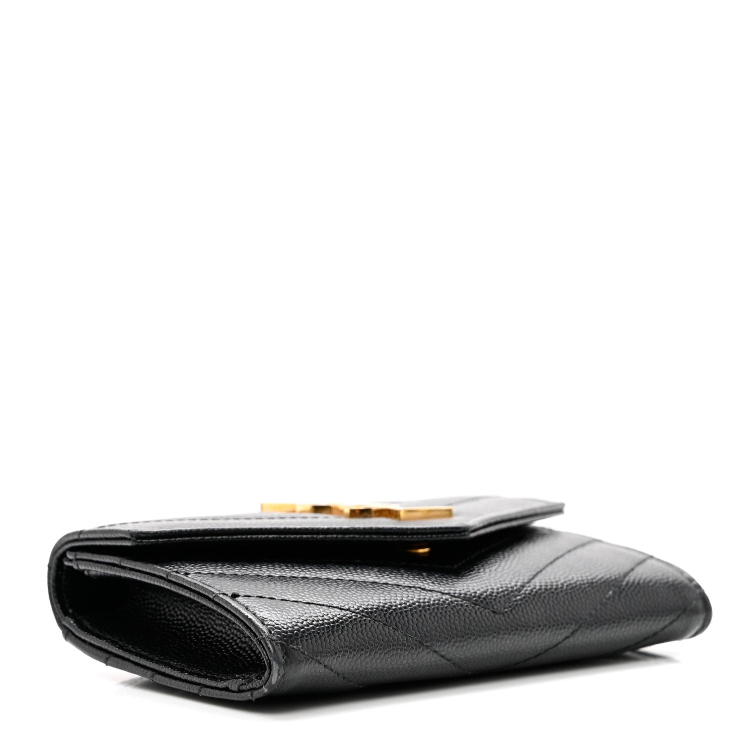 Saint Laurent Grain De Poudre Matelasse Chevron Small Monogram Envelope Wallet Black 4 of 8