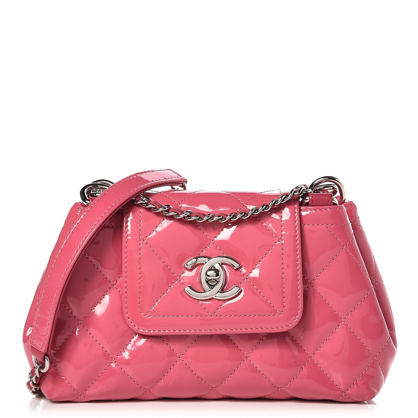 Patent Quilted Small Coco Shine Accordion Flap Pink