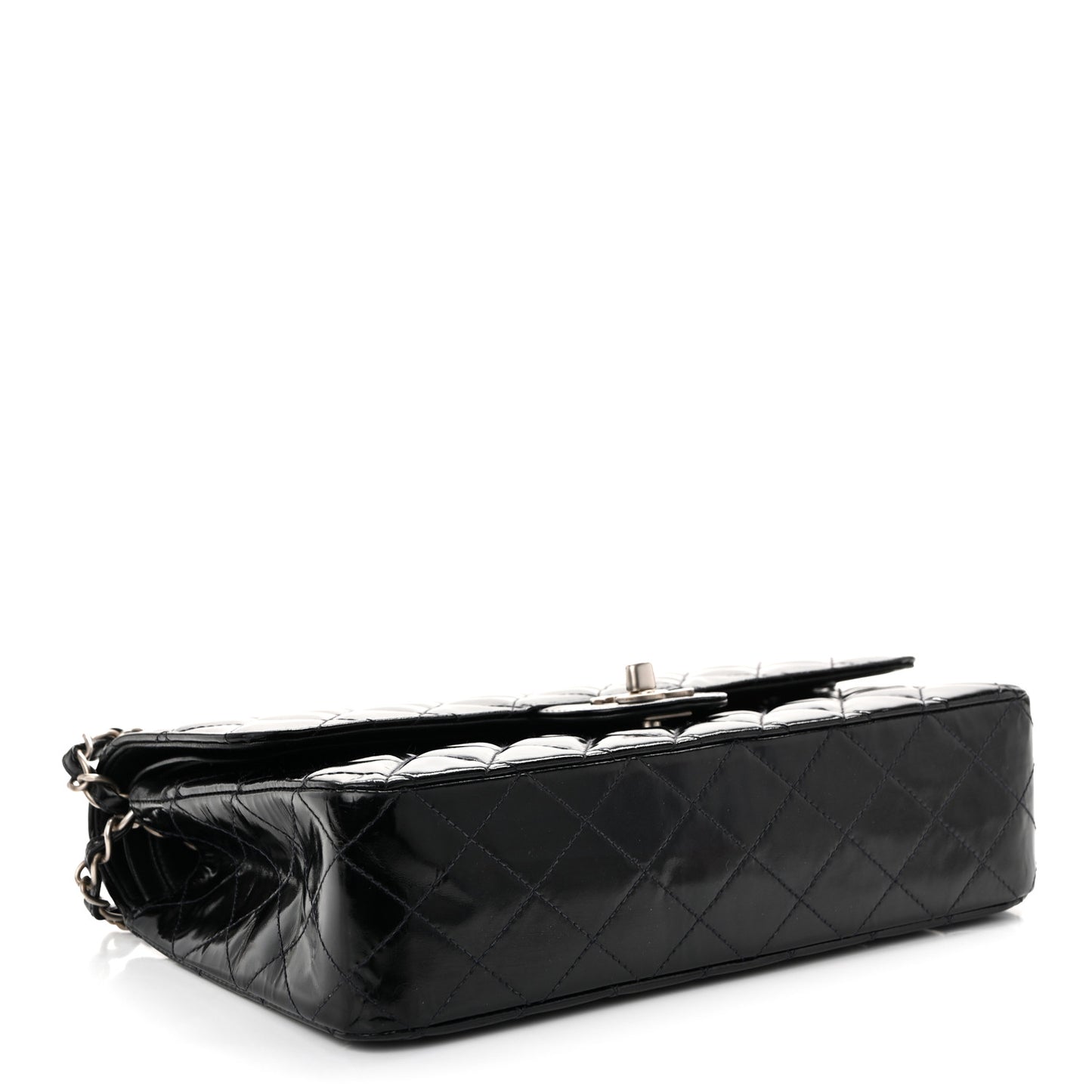 Glazed Calfskin Quilted Medium Double Flap Black