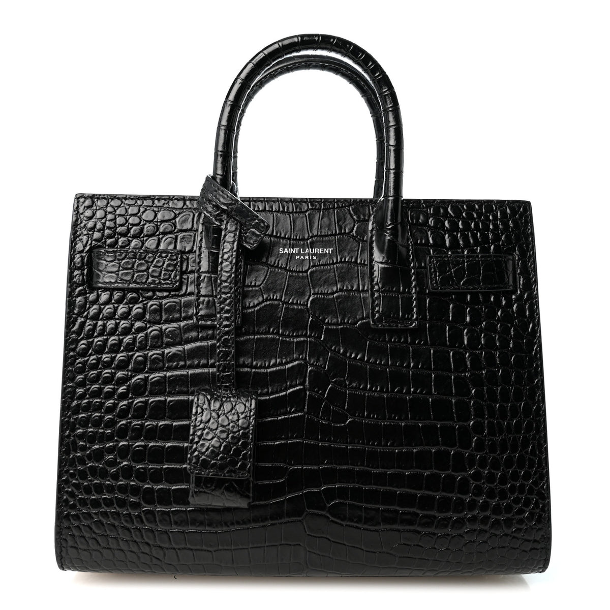 Saint Laurent Calfskin Crocodile Embossed Nano Sac De Jour Black 1 of 10