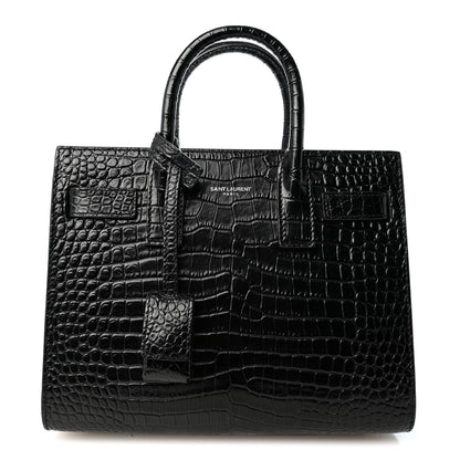 Saint Laurent Calfskin Crocodile Embossed Nano Sac De Jour Black 1 of 10