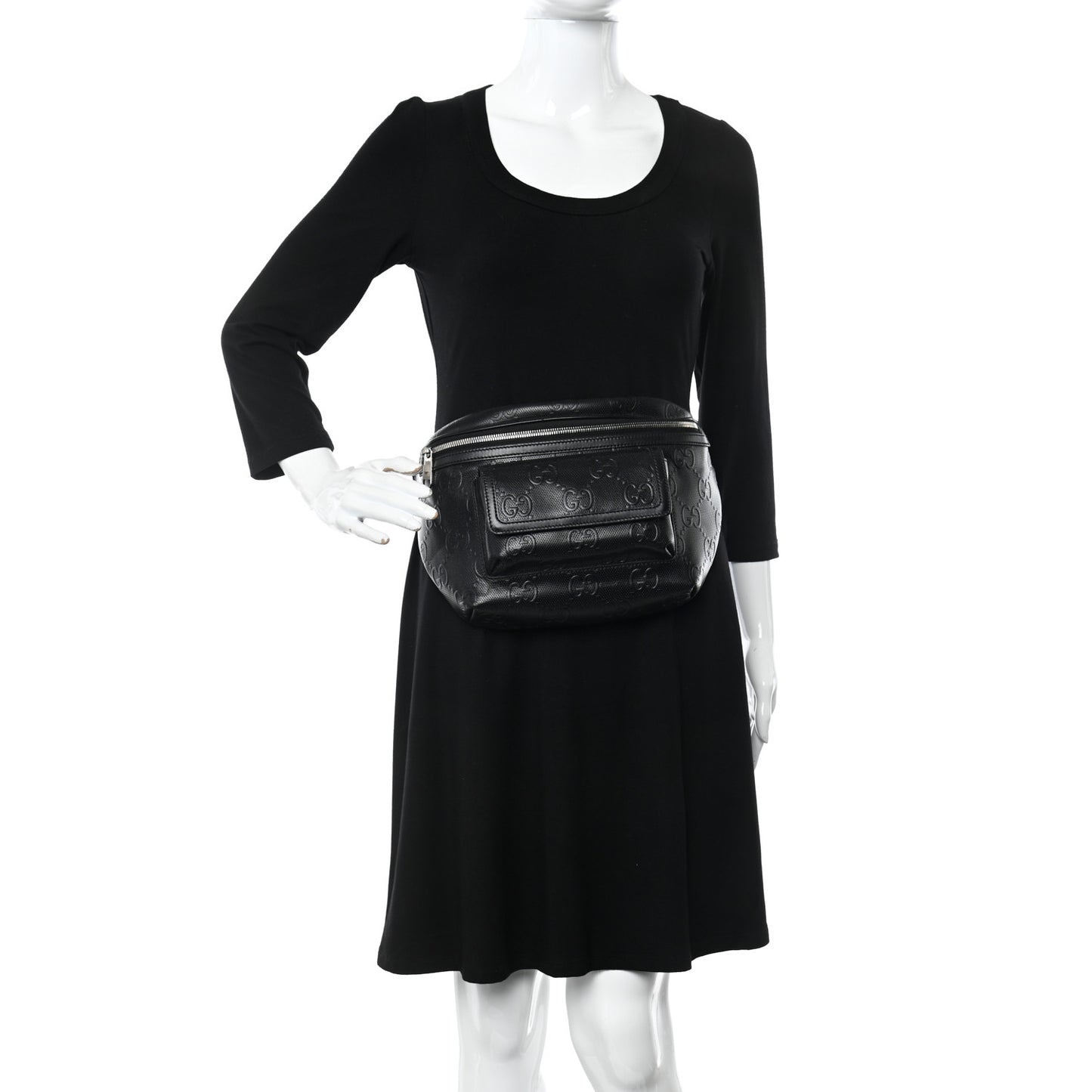Calfskin GG Tennis Embossed Pocket Belt Bag Black