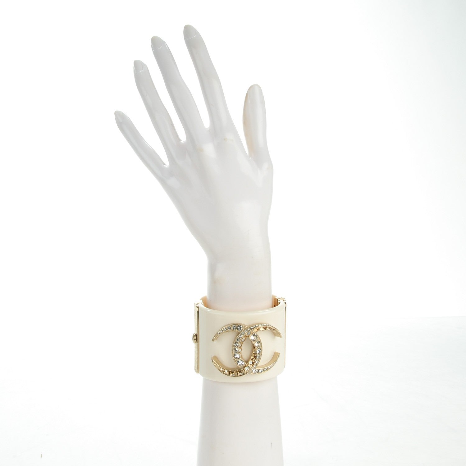 Chanel Resin Crystal Dubai Crescent Moon CC Cuff White Gold 2 of 5