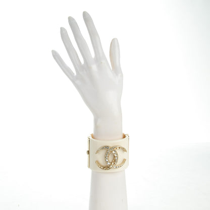 Chanel Resin Crystal Dubai Crescent Moon CC Cuff White Gold 2 of 5