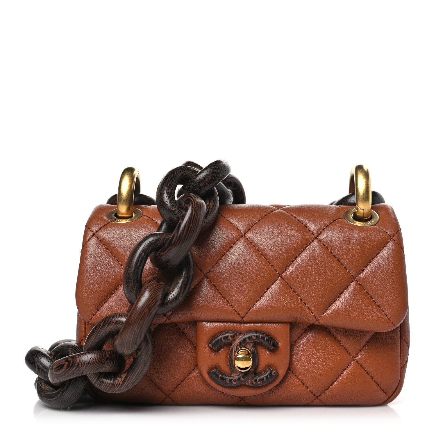 Chanel Lambskin Wenge Quilted Mini Fashion Wood Square Flap Light Brown 1 of 9
