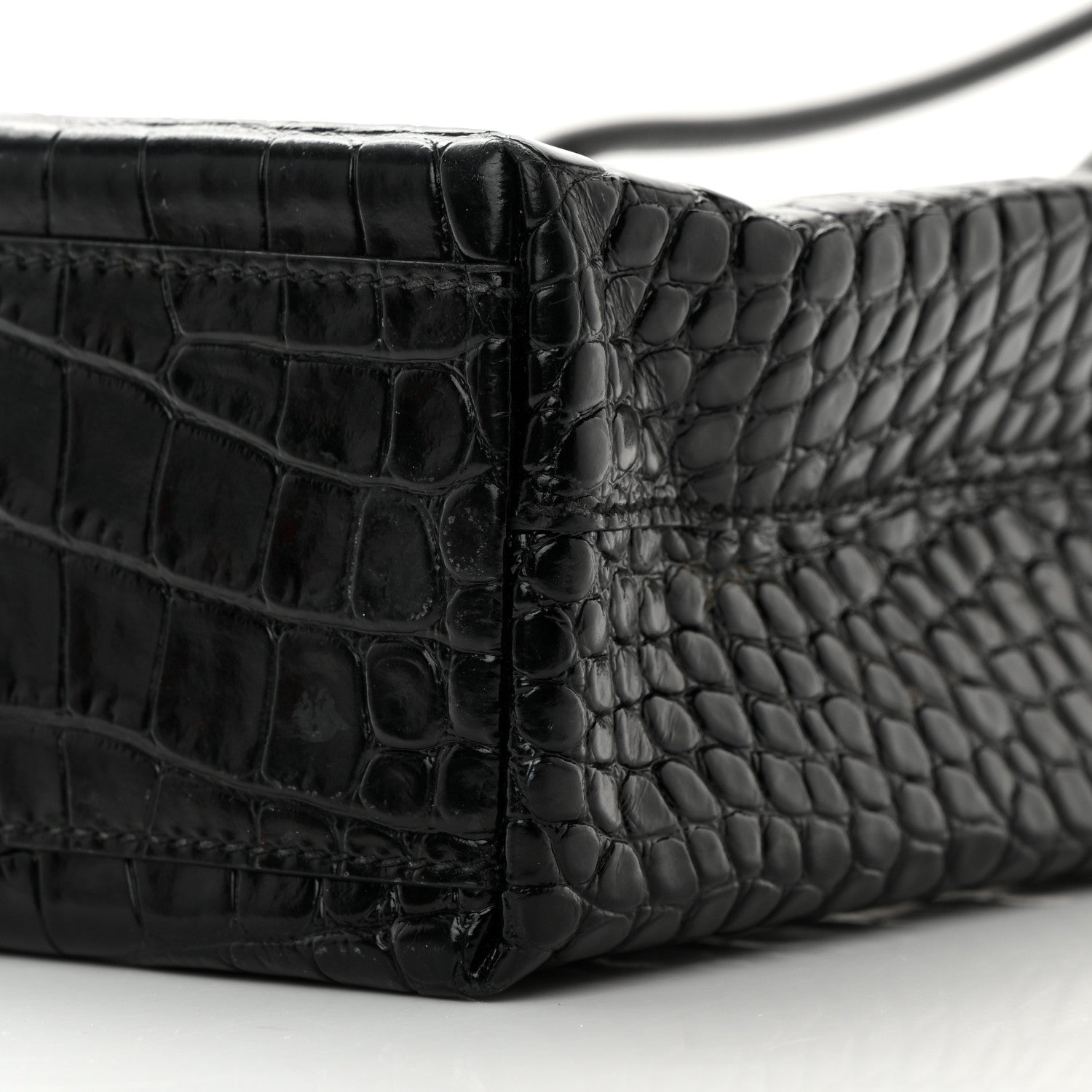 Balenciaga Shiny Calfskin Logo Crocodile Embossed North South Shopper Tote XXS Black White 10 of 15