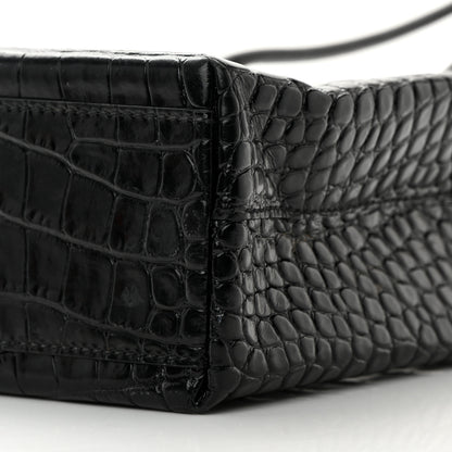 Balenciaga Shiny Calfskin Logo Crocodile Embossed North South Shopper Tote XXS Black White 10 of 15