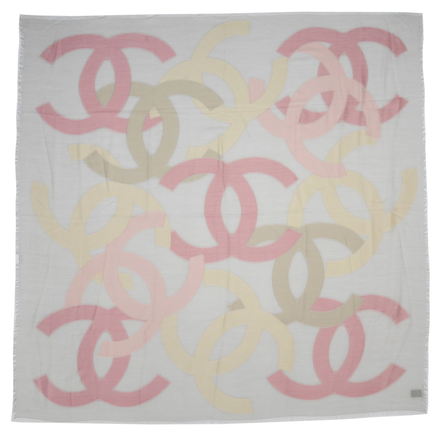 Cashmere Wool Silk CC Fringe Scarf Grey Pink