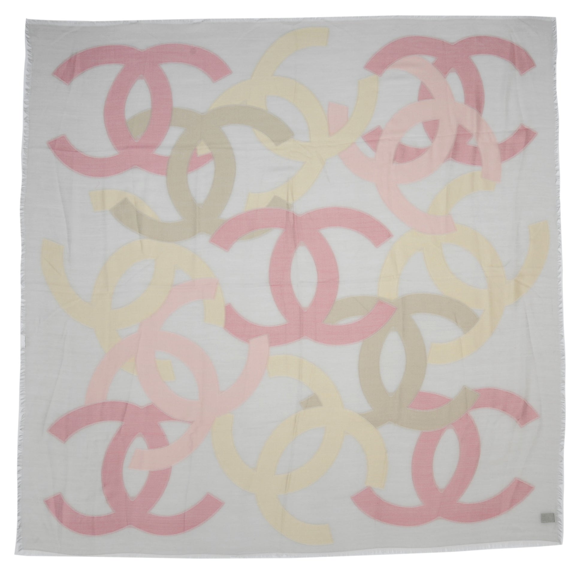 Chanel Cashmere Wool Silk CC Fringe Scarf Grey Pink 3 of 5