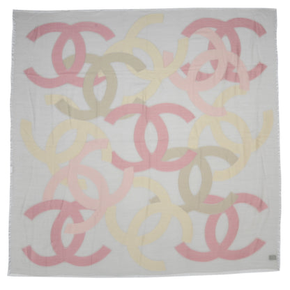 Chanel Cashmere Wool Silk CC Fringe Scarf Grey Pink 3 of 5