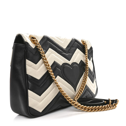 Gucci Calfskin Matelasse Medium GG Marmont Shoulder Bag Black White 2 of 10