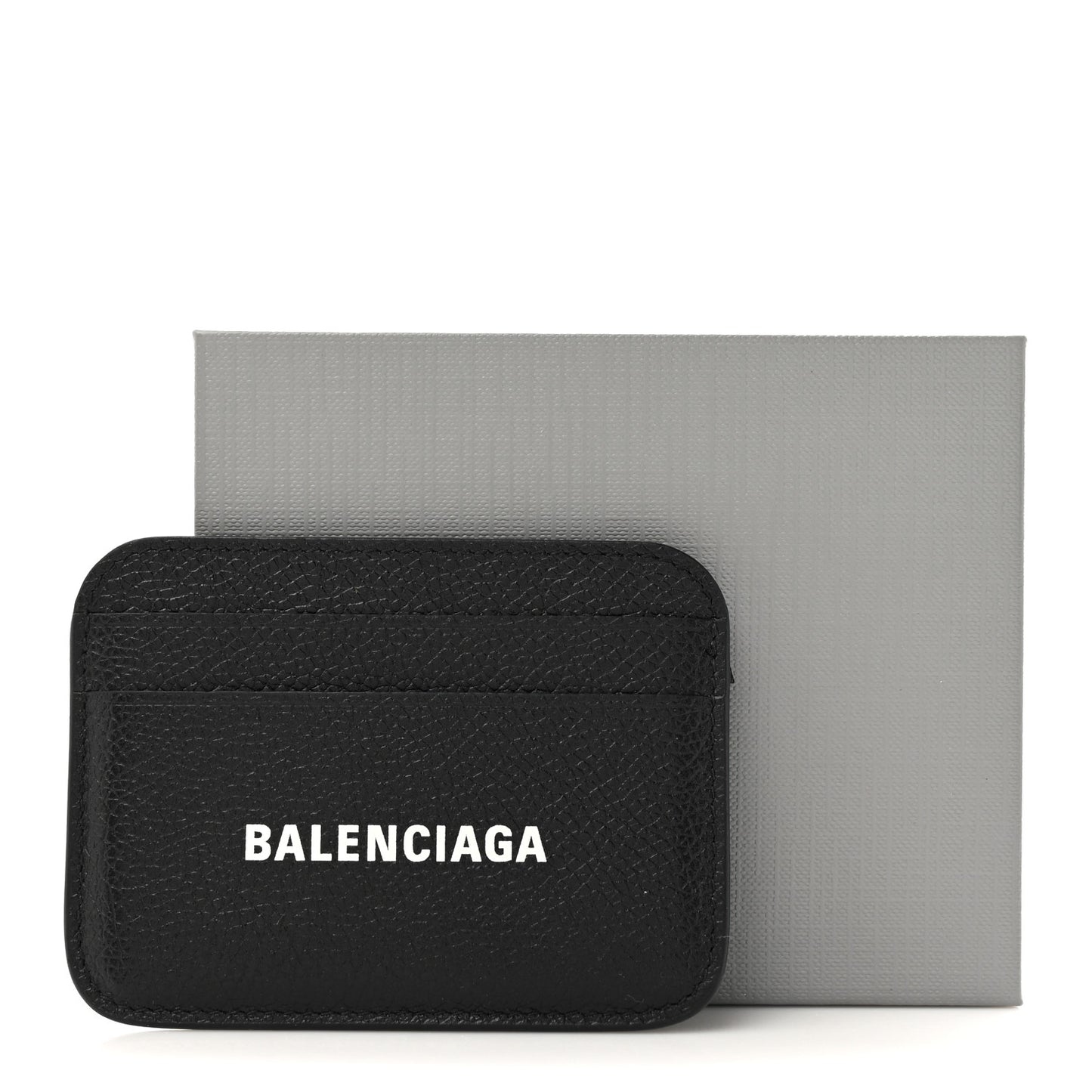 Grained Calfskin Logo Cash Rounded Card Holder Black White