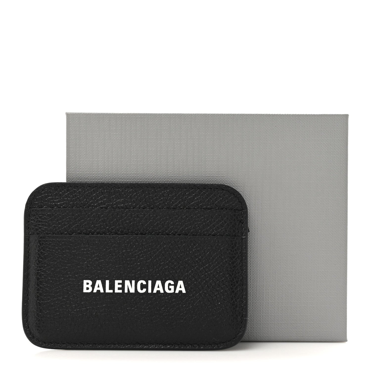 Balenciaga Grained Calfskin Logo Cash Rounded Card Holder Black White 9 of 9